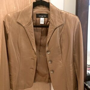 Jones New York Metallic Gold LEATHER jacket Short stylish Fitted XS coat
